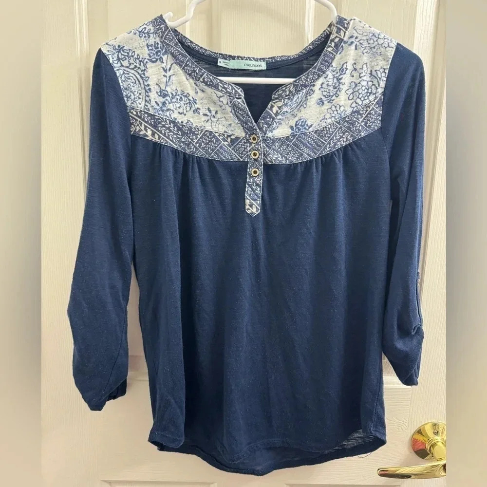 Maurice’s v neck roll sleeve blouse